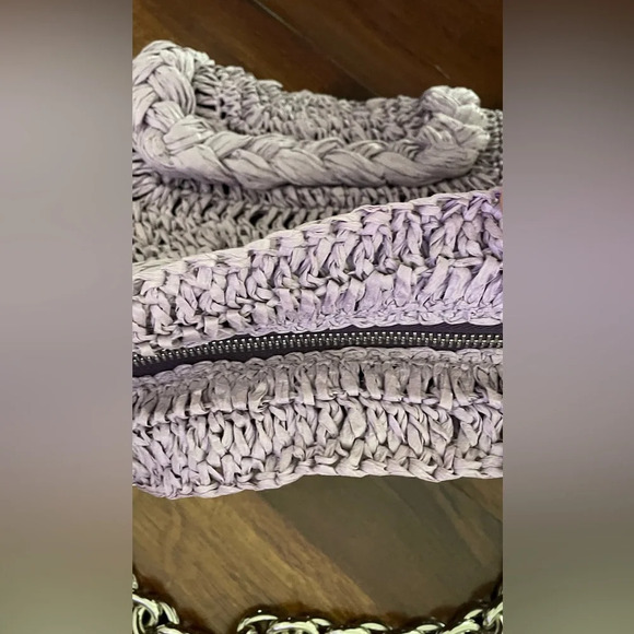 ZARA Lavender/Lilac Woven Straw Purse Silver Chain Shoulder Bag - Picture 10 of 12